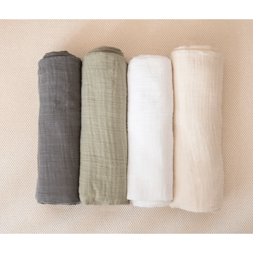 Organic Breathable Swaddle Blankets 4-Color Pack - Woodland Arctic Snow/Cream/Forest Canopy/Pebble Gray