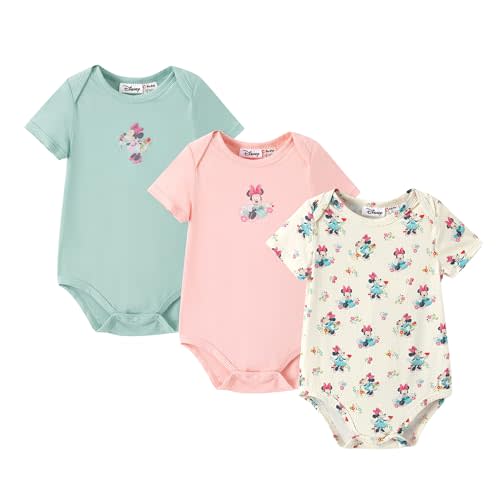 Disney Marvel Stitch Princess Ariel Mickey & Minnie 3 Pack Infant Newborn Bodysuits Soft Bamboo Viscose Baby Sleepwear