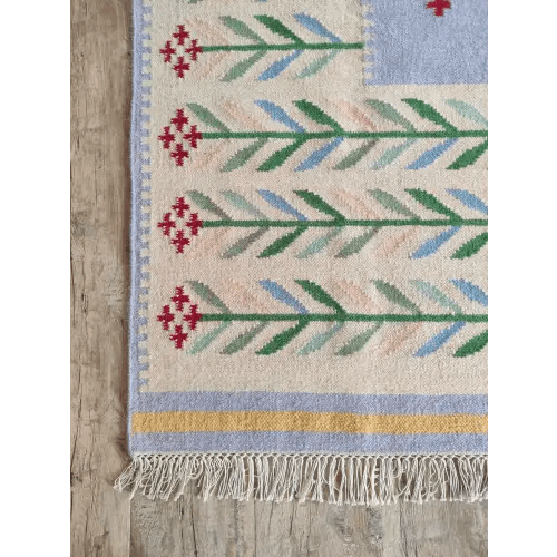 Handwoven Wool Area Rug: Modern Floral Flatweave Rug, 5x8 Ft Ivory Handmade Wool Rug, Handwoven Wool Rug For Living Room, Personalized Rug