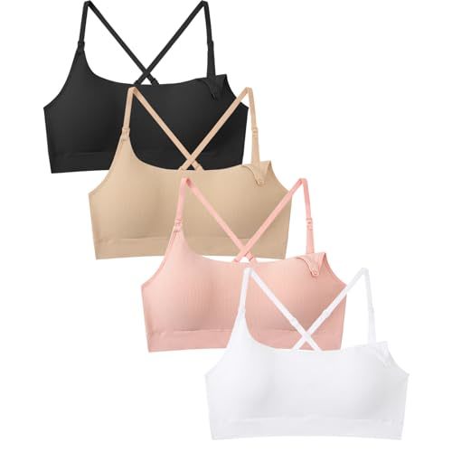 Seamless Ribbed Wireless Nursing Bra for Breastfeeding 4 Pack | Postpartum,Pregnancy,Ultra Soft Comfortable,One-Hand Nursing Clip