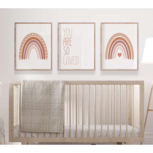 Neutral Rainbow Nursery Prints: Boho Watercolor Wall Art, Set of 3