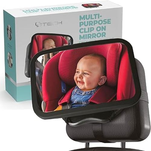 Baby Car Mirror with 360° Rotation - 9.8" Convex Shatterproof Mirror for Baby Safety with Extra Wide & Clear View - Car Seat Rear Facing with Adjustable Straps