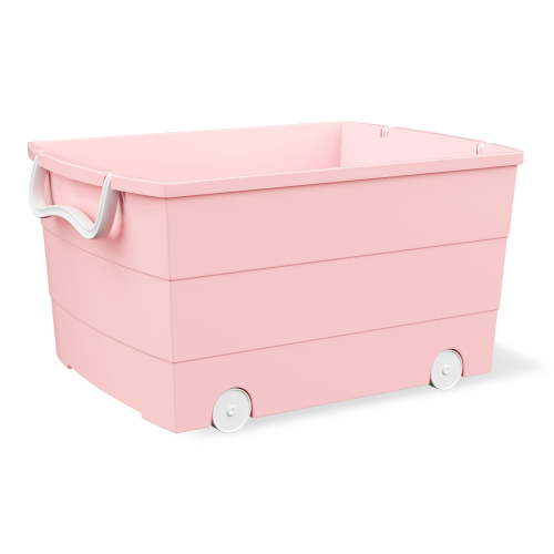 Mainstays Kids Large Pink Plastic Stackable Rolling Toy Storage Basket with Handles