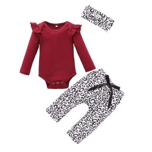 Curenmufel Baby Outfit Girl Fall Baby Girl Outfits Romper Pants Set Cotton Outfits Coming Home Outfit Girl 0 3 6 9 12 18 24 Months (Wine,3-6 Months)