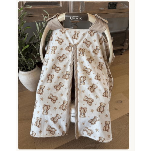 Teddy Bear Baby Car Seat Canopy Cover - All Cotton