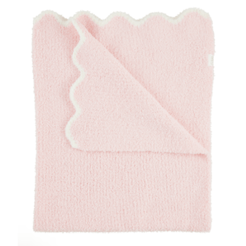 Pink Scallop Chenille Blanket - Cozy Knit Design | Mud Pie