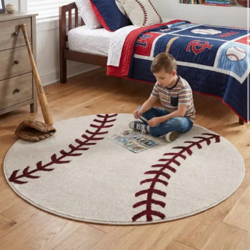 Ivory 5' 3 x 5' 3 Sports Washable Round Rug | Rugs.com