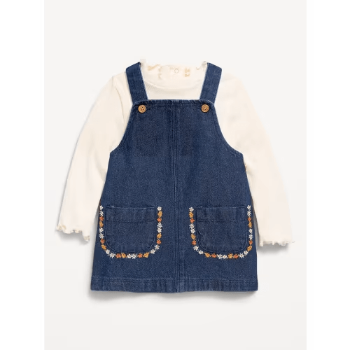 Sleeveless Denim Dress and Long-Sleeve Top Set for Baby