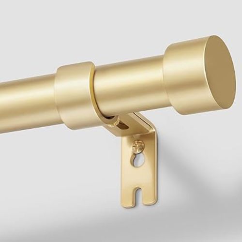 Zeerobee Curtain Rods for Windows 48 to 84, Gold Curtain Rod, Adjustable 1 Inch Heavy Duty Outdoor/Indoor Modern Drapery Pole, 32"-86"