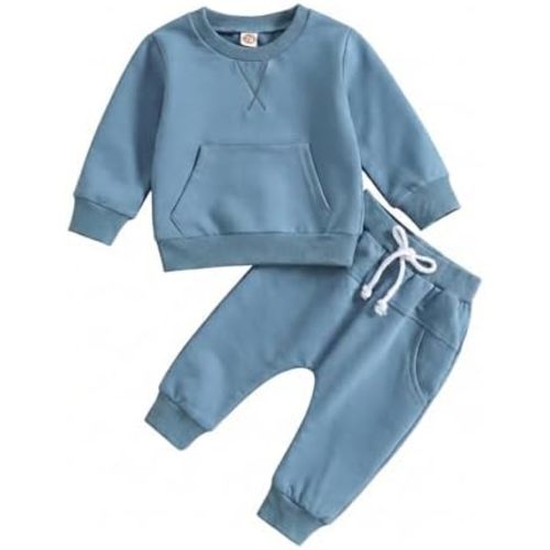 Toddler Boy Fall Outfit 2-piece Baby Boy Solid Color Cotton Clothes Infant Long Sleeve Shirt and Pant Clothing Set for Winter