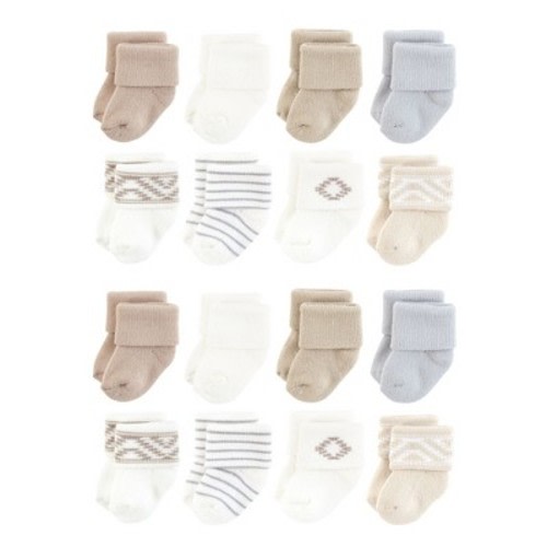 Hudson Baby Cotton Rich Baby Terry Socks 16-Pack, Stripe Cream, 0-6 Months