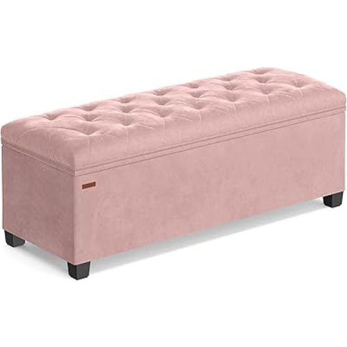 SONGMICS Velvet Storage Ottoman Bench, Foot Rest with Legs, 15.7 x 43 x 15.7 Inches, End of Bed Bench, Storage Chest, Load up to 660 lb, for Living Room, Bedroom, Entryway, Jelly Pink ULSF089R01