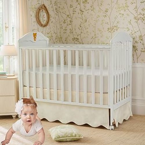 Brandream Scallop Edge Cotton Crib Skirt Toddler Bedskirt Baby Nursery Crib Bed Skirt Boho Bohemian Neutral Solid Color Vintage Ivory Cream Off Farmhouse Chic Boho Bohemian Skirt