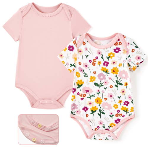 PatPat Newborn Baby Clothes Baby Girl Bodysuits Romper with Bamboo Viscose Short Sleeve Boys and Girls Newborn Infant Unisex Clothes 2Pack