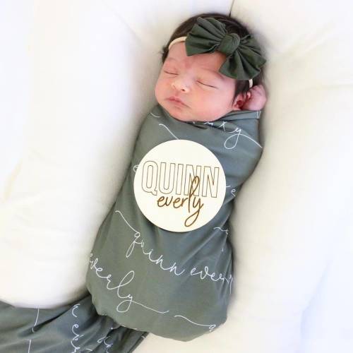 Personalized Olive Baby Name Swaddle Blanket - Script
