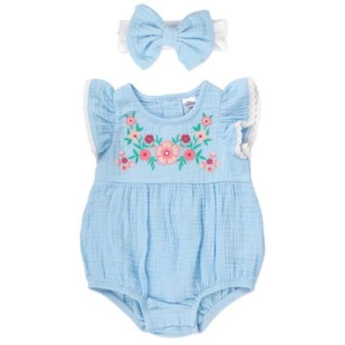 Baby Girls' Floral Flutter-Sleeve Romper & Headband, 2-Piece Set