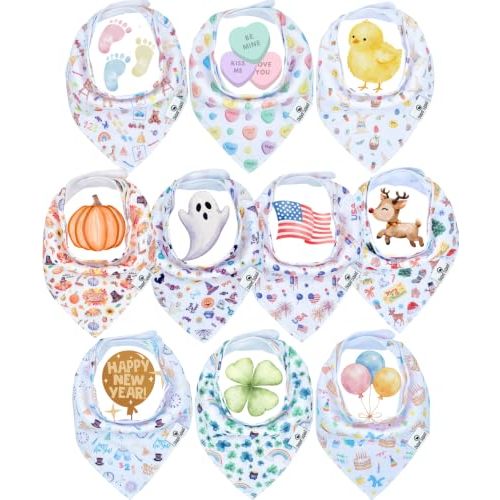 Diaper Squad 10-Pack Organic Cotton Baby Bibs for Baby Boy, Girl