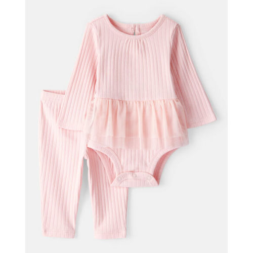 Baby Girl 2-Piece Ribbed Tutu Bodysuit Pant Set - Pink - Carter's | Carter's