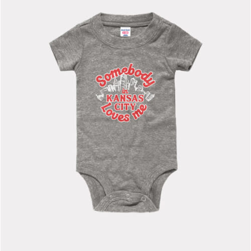 Somebody in KC Loves Me Vintage Grey Onesie