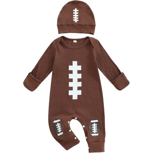 Newborn Baby Boy Girl Football Outfit Game Day Football Onesie Long Sleeve Romper Jumpsuit Fall Outfits Clothes