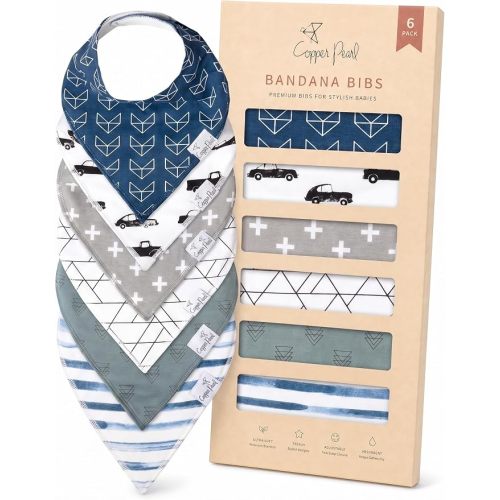 Copper Pearl Baby Bibs 4 Pack & 6 Pack, Bandana Drool Bibs for Baby Girl & Boy, Soft Cotton Bibs for Drooling and Teething