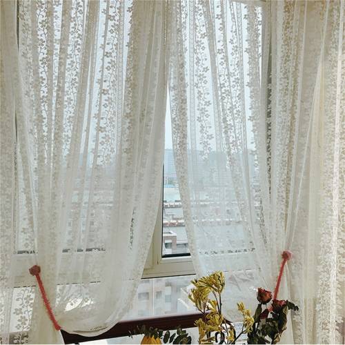 White Flower Jacquard Lace Sheer Curtain Fabric: Romantic Bedroom Decor