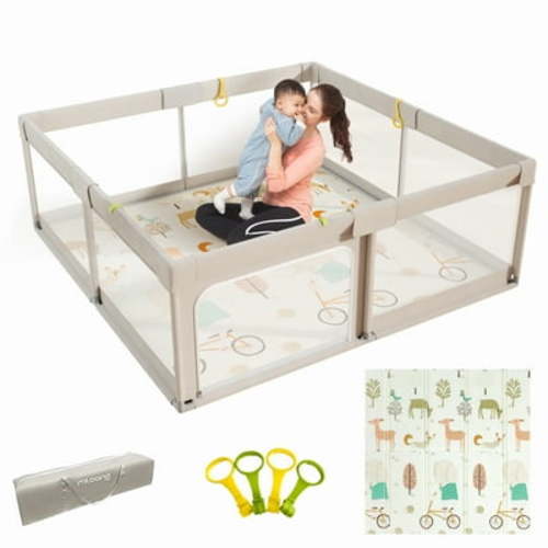 Pkinoicy Baby Playpen with Mat, 59x59 inches Extra Large Playpen for Babies and Toddlers
