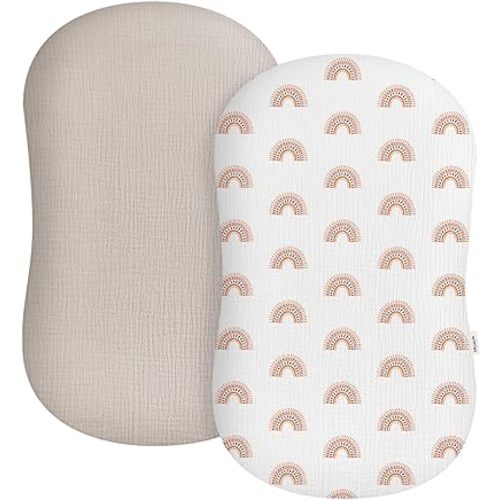 Muslin Baby Lounger Cover 2 Pack, Soft Breathable Newborn Lounger Pillow Cover for Boys Girls Infant