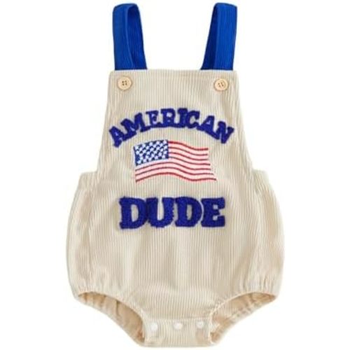 4th of July Baby Boy Girl Outfits Sleeeveless Flag USA Embroidery Romper Bodysuit Newborn Patriotic Overalls