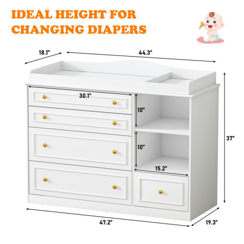 Harriet Bee Changing Table Dresser With 5 Drawers And 2 Shelves | Wayfair