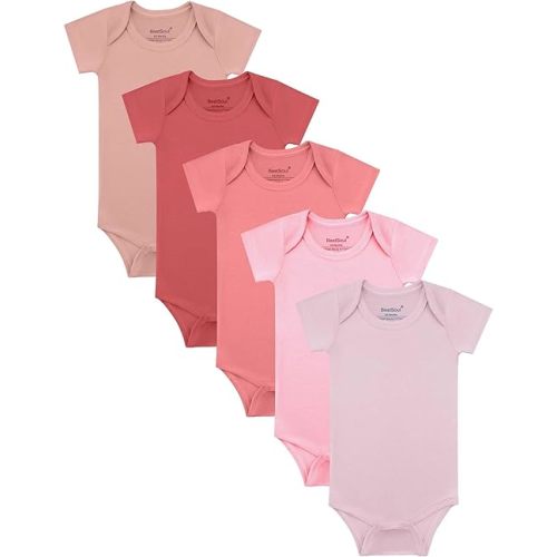 Baby Short Sleeve Solid Bodysuit - Super Soft Rayon made from Bamboo - Newborn Infant Toddler Boy Girl - 5-Pack