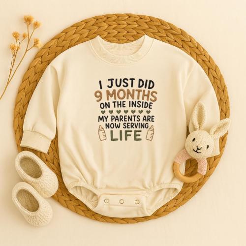 Funny Baby Romper, I Just Did 9 Months On The Inside Baby Outfit, Newborn Baby Gift, Embroidered Bodysuit