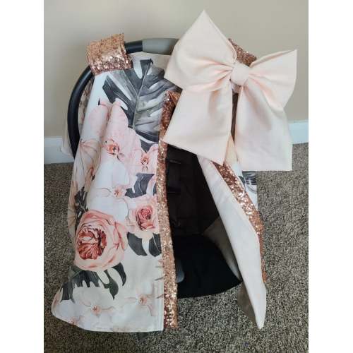 Grey Peach Carseat Cover, Personalized Baby Shower Gift, Baby Girl Car Seat Canopy - Etsy