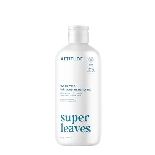 Attitude Bubble Bath, EWG Verified, Plant and Mineral-Based, Dermatologically Tested, Vegan Body Care Products, Extra Gentle, Unscented, 16 Fl Oz