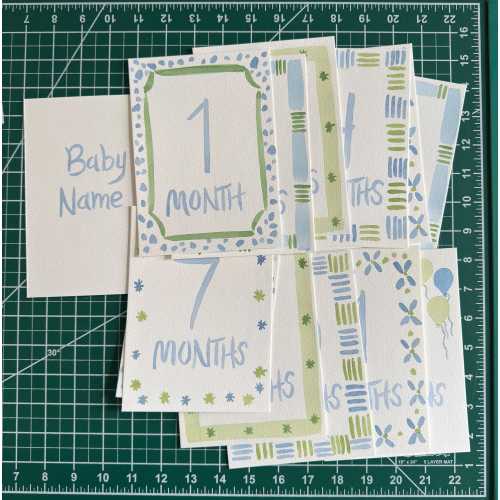 Made to order, monthly milestone cards (baby boy)- hand painted, watercolor