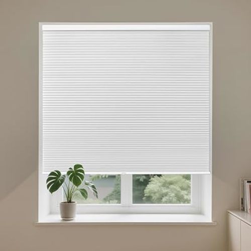Allesin Cordless Blackout Cellular Shades, Honeycomb Blinds for Windows, Thermal Insulated & Noise Dampening, Room Darkening Window Coverings for Bedroom & Nursery, White, 23" W x 64" H