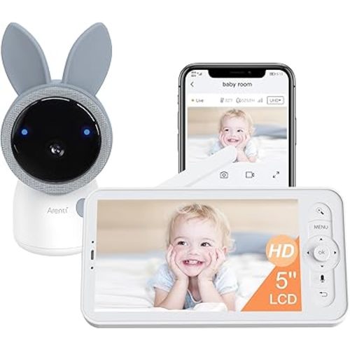 Arenti Baby Monitor, 2.5K/4MP 5GHz WiFi Smart Baby Camera with 5-Inch Upgraded Wireless Display, Super Night Vision, Two Way Audio, Cry & Motion Detection, WiFi 6，Lullabies, Temp & Humidity Sensor