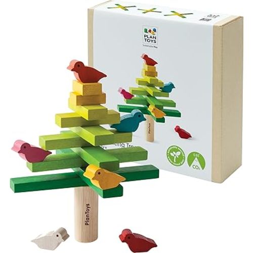 PlanToys® Wooden Balancing Tree Game | Montessori Stacking Toy with Birds for Fine Motor Skills & Coordination | Educational Game for Toddlers, Preschool Kids & Family Play