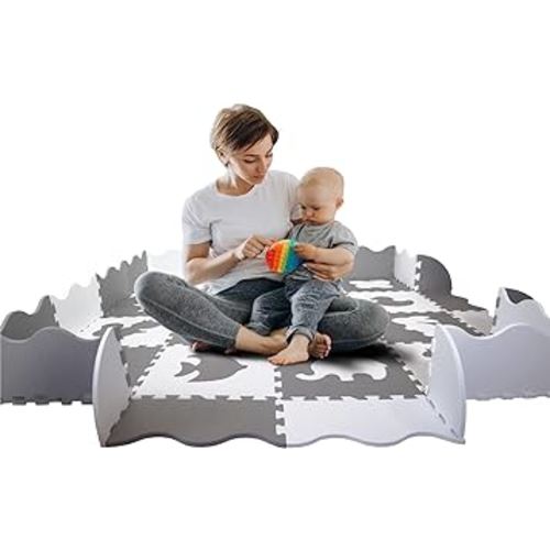 Large Baby Play Mat with Fence 36 Pieces Big Size 59.3x59.3 inch 16 Animals Design. Puzzle Playmat for Baby Toddlers, Thick0.56 Foam Floor Tiles Kids Room Soft Puzzle mat for Baby