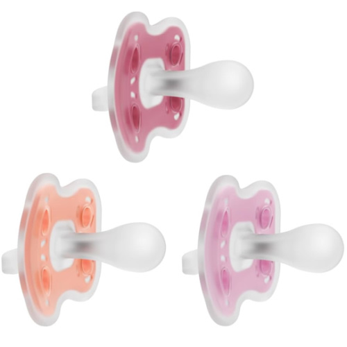 Dr. Brown's Advantage One-Piece Silicone Baby Pacifier, Fully Symmetrical Soother, Coral/Light Pink/Pink, 6-18m, BPA Free, 3 Pack