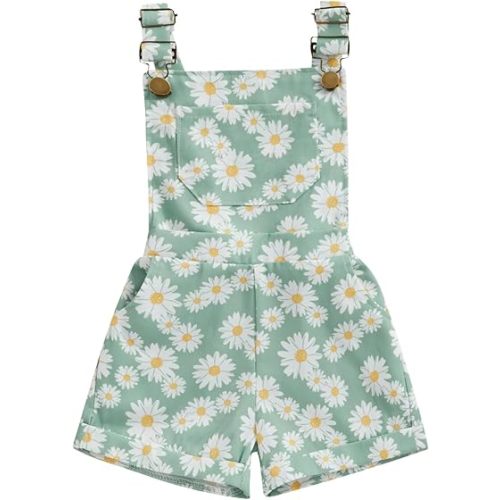Ayalinggo Toddler Baby Girl Sunflower Print Overalls Shorts with Pocket Suspender Trousers Cute Summer Clothing Outfit