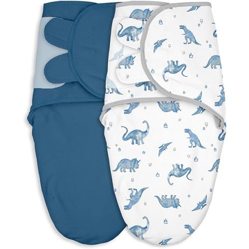 Baby Swaddles for Newborn Organic Cotton,Soft & Snug Newborn Velcro Swaddle 0-3 Months Sleep Sack Helps Calm Startle Reflex, 2-Pack Wrap Nursery Swaddling Blankets Blue Dinosaur