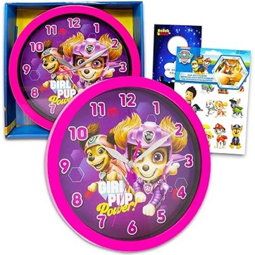 Paw Patrol Wall Clock - Room Decor Bundle with 10" Paw Patrol Wall Clock with Skye, Plus Stickers and More for Kids, Adults | Paw Patrol Decorations