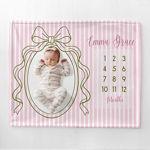Personalized Coquette Baby Milestone Blanket, Custom Name Pink Bow Monthly Blanket, Aesthetic Nursery Photo Prop, Newborn Girl Gift, Baby Shower Keepsake