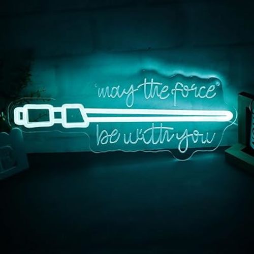 Blue Lightsaber Neon Sign May The Force Be With You Neon Lights for Wall Decor, Dimmable Swords Light for Game Room Bedroom Living Room Best Gifts for Kids Men Fans