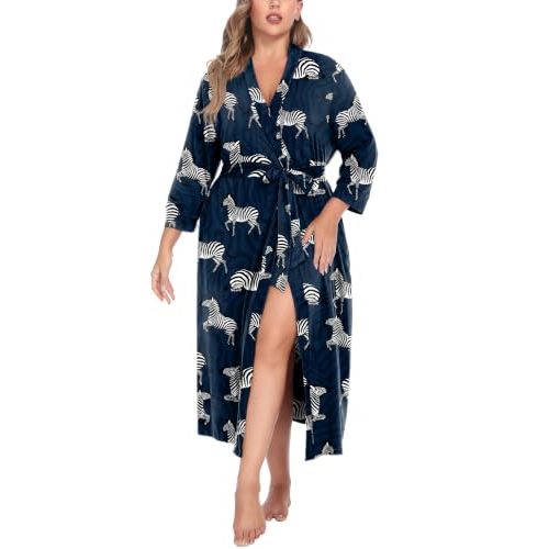 IN'VOLAND Womens Plus Size Kimono Robes Long Knit Bathrobe Ladies Sleepwear | V Neck, Lightweight Soft Loungewear, Plus Size Robes for Women 1X-5X, Full-length, 3/4 Sleeves, Pockets