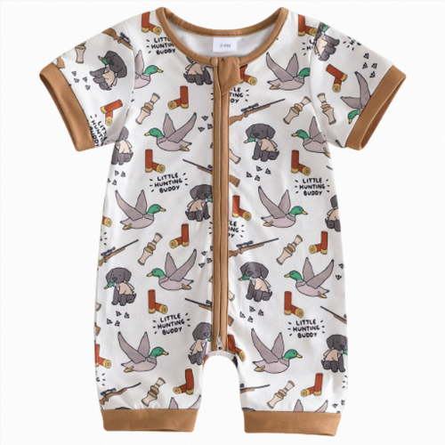 BOBOGOJP Baby Boy Summer Outfit Newborn Mallard Duck Deer Romper Zipper Onesie Jumpsuit Overalls Camo Hunting Clothes Brown for Size 3-6 Months