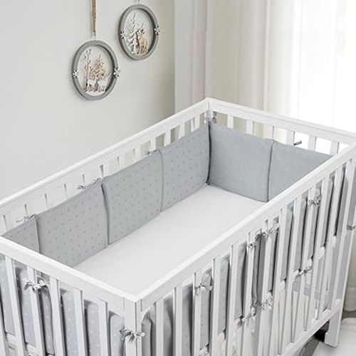 12PCS Mesh Crib Liner for Sides Padded Covers,Soft Padded Covers Set Anti-Collision Pads for Full-Size Cribs Comfortable Crib Side Padding-Gray