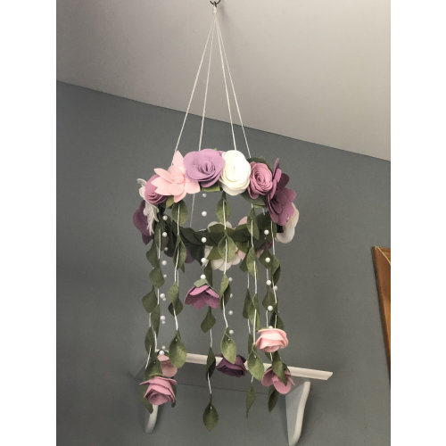 Floral baby girl mobile Soft purples, pink, white Felt flower mobile  |  roses mobile | girls room hanging decor | baby girl mobile |