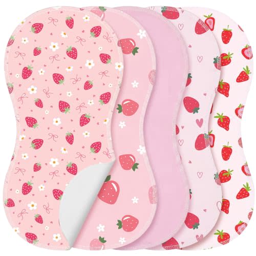 SmoothNovelty 5 Pack Strawberry Baby Burp Cloths for Newborns, Soft, 19"x9" | Absorbent Burping Rags, Spit up Cloths for Boy Girl, Baby Shower Gifts, Nursery Decor Accent, Machine Washable Reusable Rags